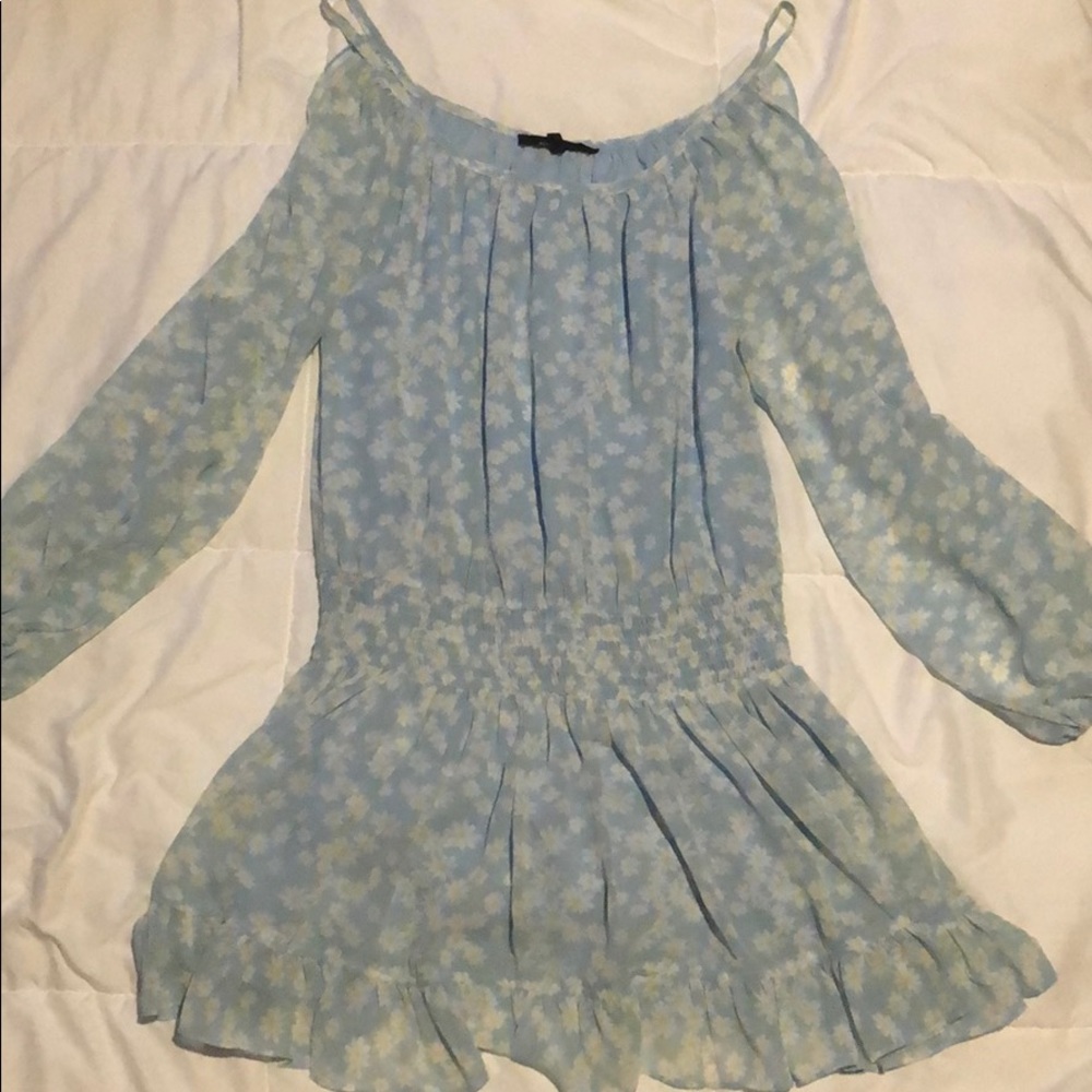 blue and daisy dress with shoulder slits